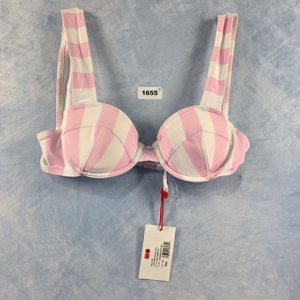 Solid & Striped The Lilo Bikini‎ Top Cotton Candy Pink White Stripe XS